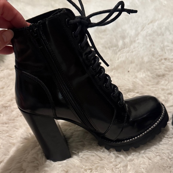 Black Lace-Up Women's Boots shiny black legion Jeffrey Campbell 7 heeled tall - Picture 6 of 13